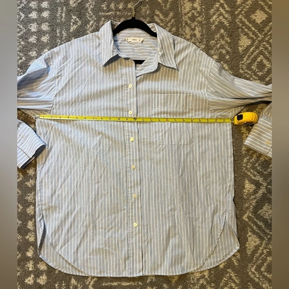 MNG button down blue white stripped shirt size L (J134) - Picture 10 of 12